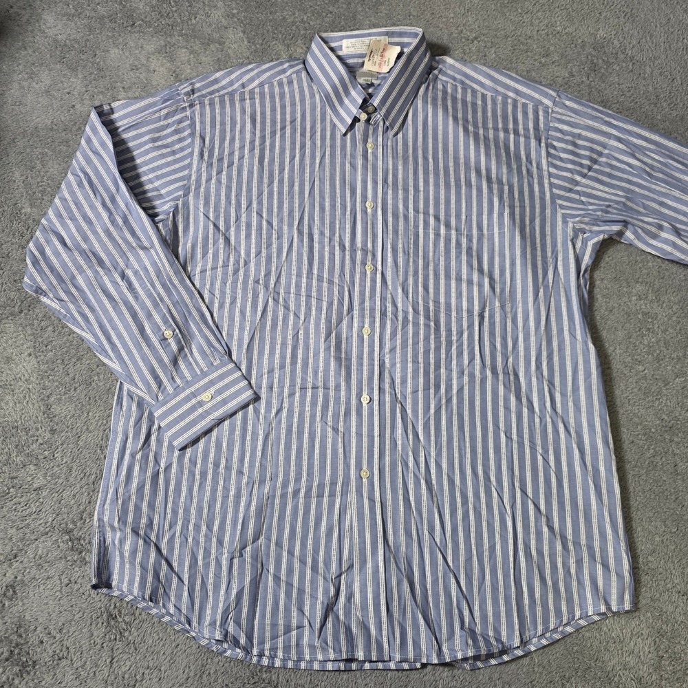 Bill Robinson Mens 16 33 Button Down Shirt Blue White Striped Long Sleeve Cotton